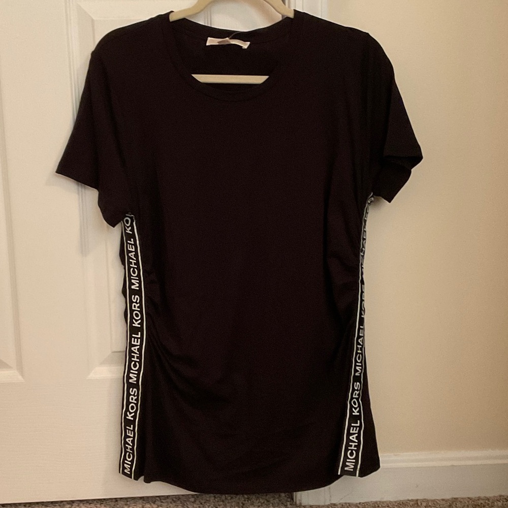 Michael Kors Black Tee with White Side Logo Stripes